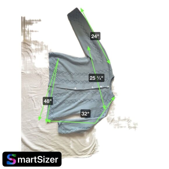 Petite Light Blue Button-Front Cardigan With Delicate Knit Pattern & 3/4 Sleeves - Picture 10 of 10